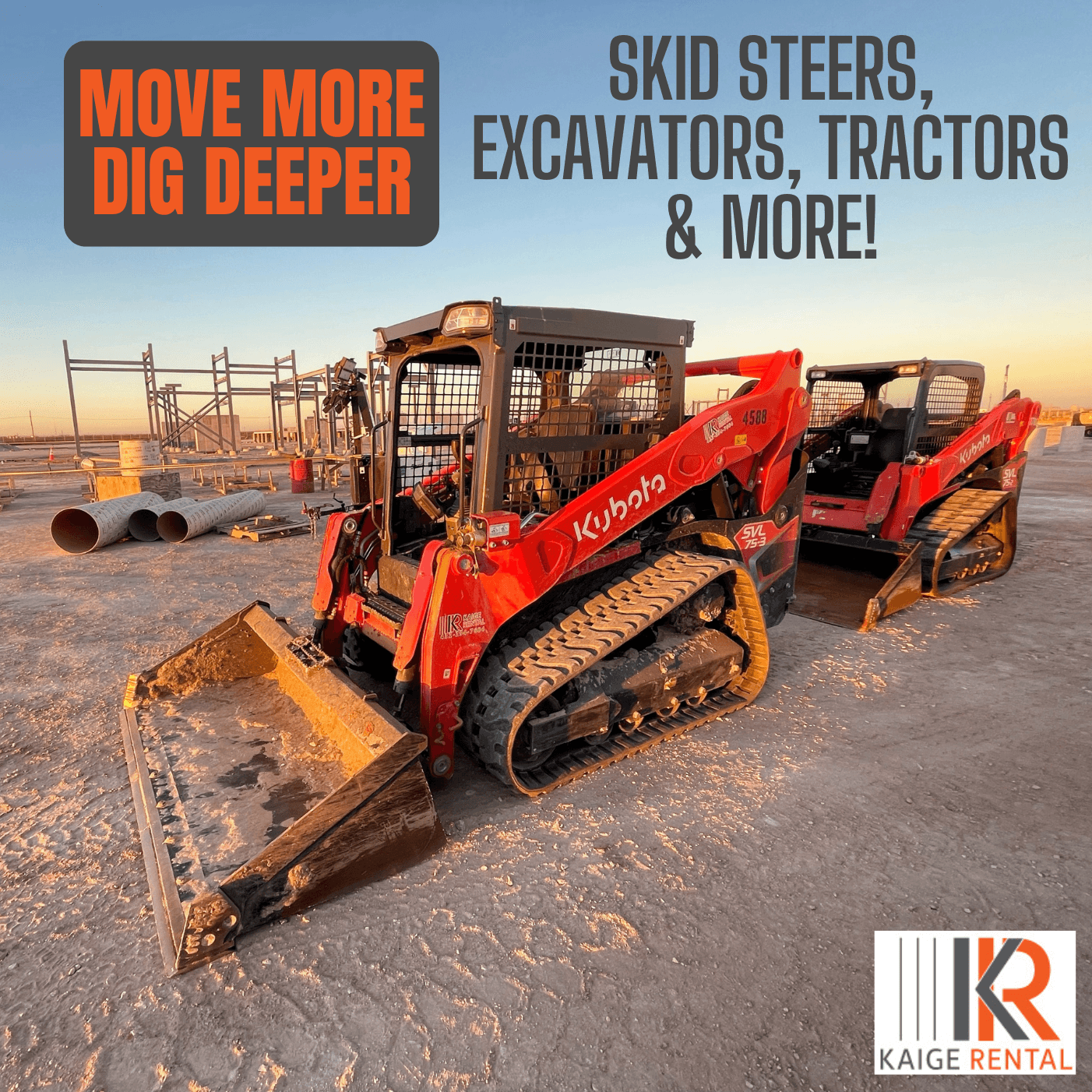 Picture of a skid steer to showcase that we have skid steers, excavators, tractors, and more in our rental fleet.