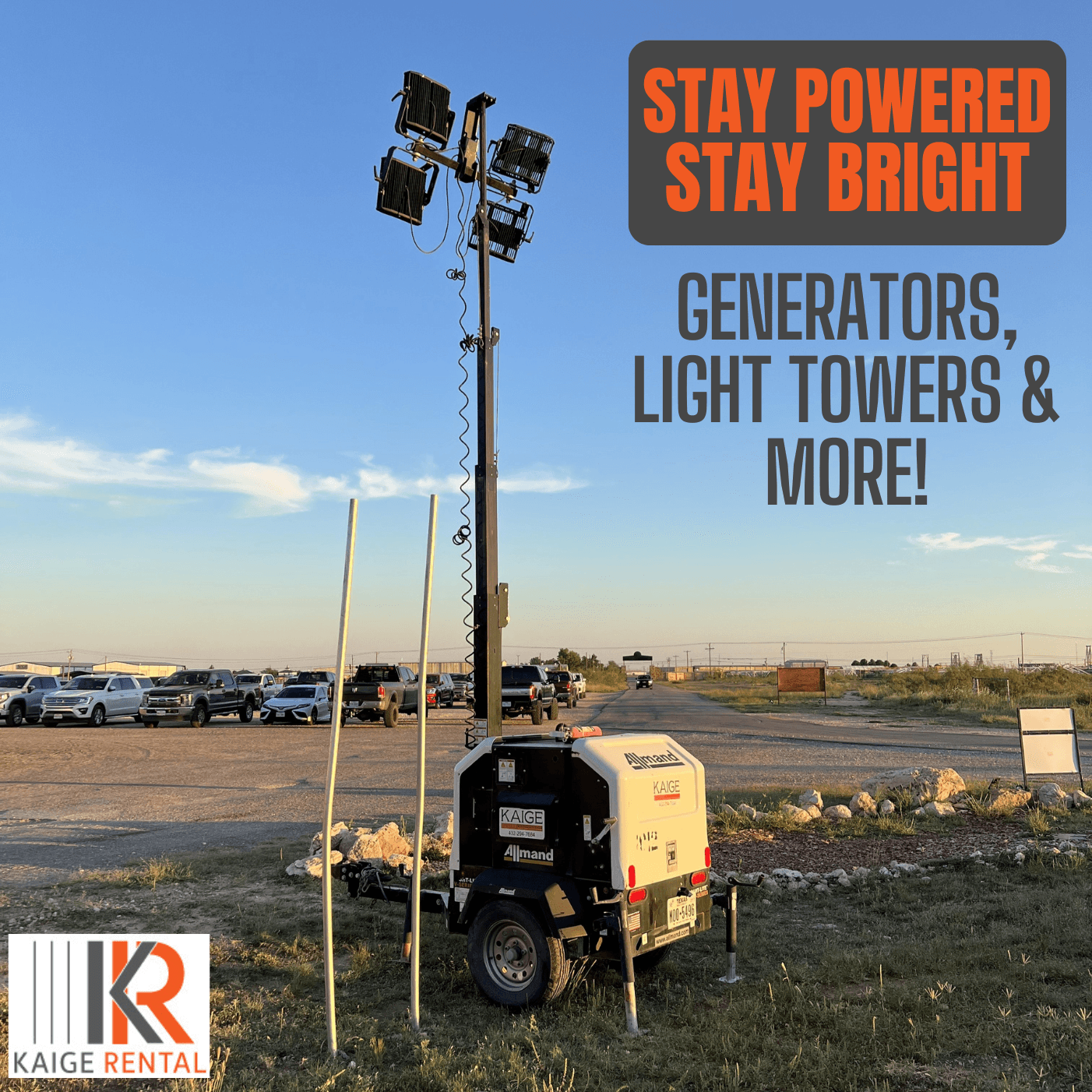 Picture of a light tower to showcase that we have light towers, generators, and more in our rental fleet.